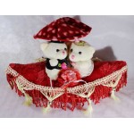 Valentine Cute Teddy Couple On A Beautifully Decorated Plush Boat